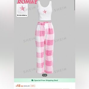 ROMWE Kawaii Star Print Tank Top & Plaid Print Pants PJ Set